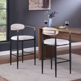 Barstools Set of 2, Counter Height Upholstered Bar Stools with Backs and Iron Legs for Kitchen Island, Beige Fabric Seating 260LBS Weight Capacit