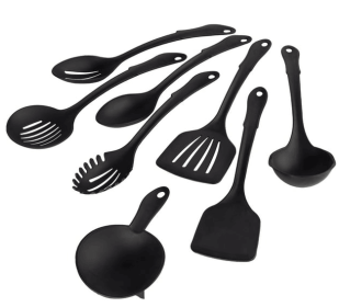 Mainstays 8-Piece Nylon Kitchen Utensil Set with Connector Ring, Black Plastic