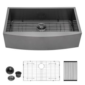 30-inch/33-inch/36-inch Single Bowl 18-Gauge T-304 Stainless Steel Gunmetal Black Undermount Farmhouse Apron Front Kitchen Sink