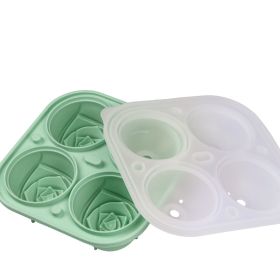 1pc Rose Ice Cube Mold Tray; Silicone 4-Cell Ice Cube Mold For Whiskey Cocktail Refrigerator Kitchen Utensils (Color: Moxa Green, Quantity: 1pc)