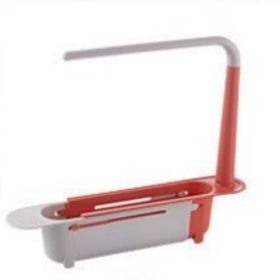 1pc Telescopic Sink Sponges Storage Rack; Adjustable Soap Sponge Organizer For Kitchen Sponge And Soap; Expandable Storage Drain Basket With Dish (Color: Pink)