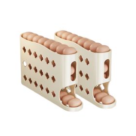 2Pcs/Set Multi-layer Household Refrigerator Side Door Rolling Egg Storage Box (Color: Cream, Type: Egg Storage Box)