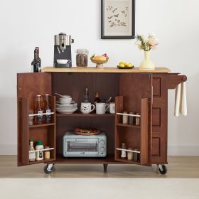 Kitchen Island with Drop Leaf Countertop, Rolling Kitchen Island Cart , Barn Door Kitchen Island Table with Storage Cabinet and Tower Rack (Color: as Pic)