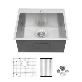 Stainless Steel Drop-in Kitchen Sink, Deep Topmount Stainless Steel Laundry Sink Single Bowl Laundry Room Sink Outdoor Sink (Color: Stainless Steel Brushed, size: 25"x22"x12")