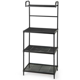 4-Tier Kitchen Microwave Storage Rack with Metal Shelves (Color: Black)
