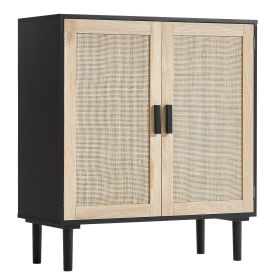 VEVOR Rattan Cabinet, Rattan Storage Cabinet 31.5inch with 2 Magnetic Doors and Adjustable Shelves, Sideboard Buffet Cabinet for Hallway, Entrywa (Color: Black, size: 31.5 inch)